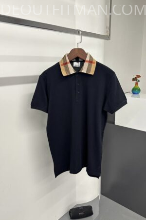 Burberry Polo | Donkerblauw ‘Geruite Kraag’