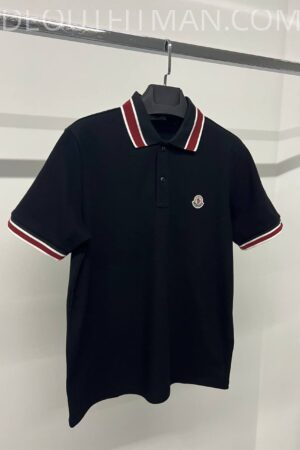 Moncler Polo | zwart ‘gestreepte kraag’ - L